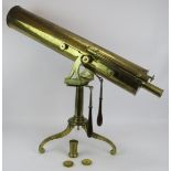 A fine W. Watkins 5 1/4 brass reflecting Gregorian telescope and stand, signed and engraved W