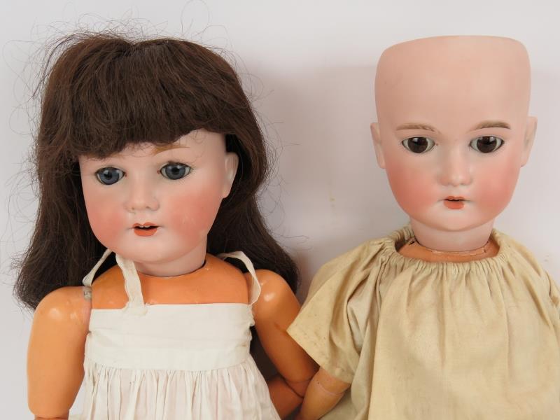Two antique German Bisque headed dolls by C.M. Bergmann both marked, one missing hair. Both 60cm. ( - Image 2 of 6