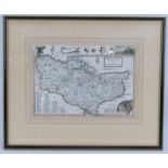 An 18th century framed map of Kent by Herman Moll c1724. Hand tinted engraving map size 31.5cm x