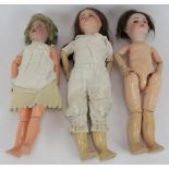 Three antique French Bisque headed dolls by SFBJ Paris. All marked and with jointed bodies and