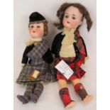 Two antique Bisque headed dolls in Scottish dress, one by Simon & Halbig, the other by Armande