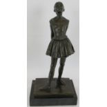 Ballerina bronze figure after Edgar Degas (1834-1917) mounted on a black marble plinth. Signed and