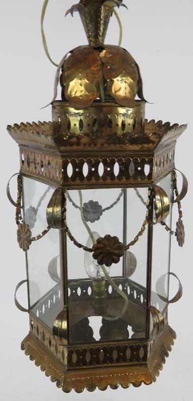 A vintage Persian style gilt hall lantern with floral swag decoration. Height 52cm. Condition