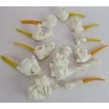 A collection of 10 Turkish Meerschaum Erotic Pipes, modelled in relief with various naked bodies