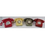 Three vintage coloured dial telephones and a similar digital red telephone. (4). Condition report:
