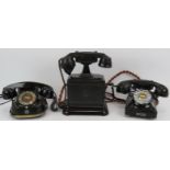A French RTT bell telephone, a similar Bell telephone and an Ericsson wind up telephone. (3).