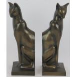 A pair of Art Deco style bronzed cat bookends. Height 20cm. Condition report: No issues.