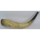A late 18th/early 19th Scrimshaw hunting horn with some later engraving and later silver mounts