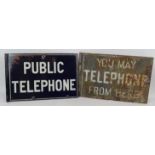 Two vintage enamel telephone signs, both double sided. 47cm x 31cm. (2). Condition report: One in