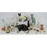 A collection of mainly ceramic cats including Beswick, Royal Doulton, Lomonosov etc. (21). Condition