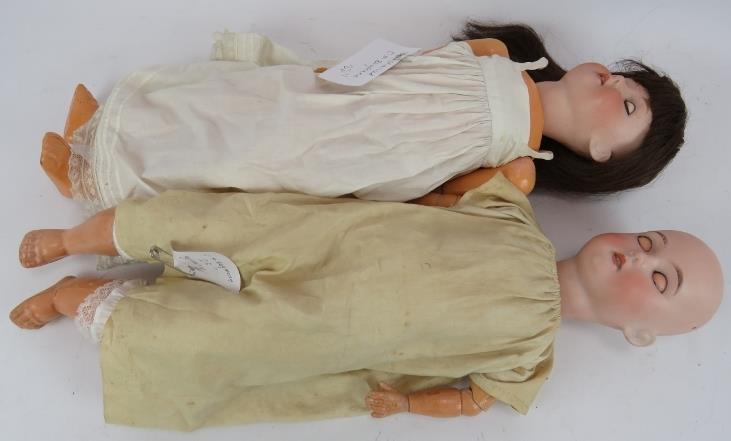 Two antique German Bisque headed dolls by C.M. Bergmann both marked, one missing hair. Both 60cm. ( - Image 3 of 6