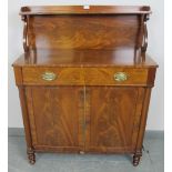 An antique Regency design flame mahogany chiffonier sideboard, housing one long drawer with