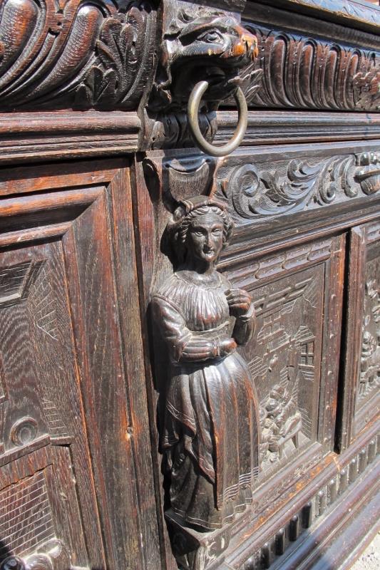 A large oak 19th century sideboard, ornately carved in a 16th century taste with lion masks and - Image 3 of 4