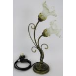 An Art Nouveau style 'Freesia' table lamp with hand blown glass shades and antiqued brass base. Base