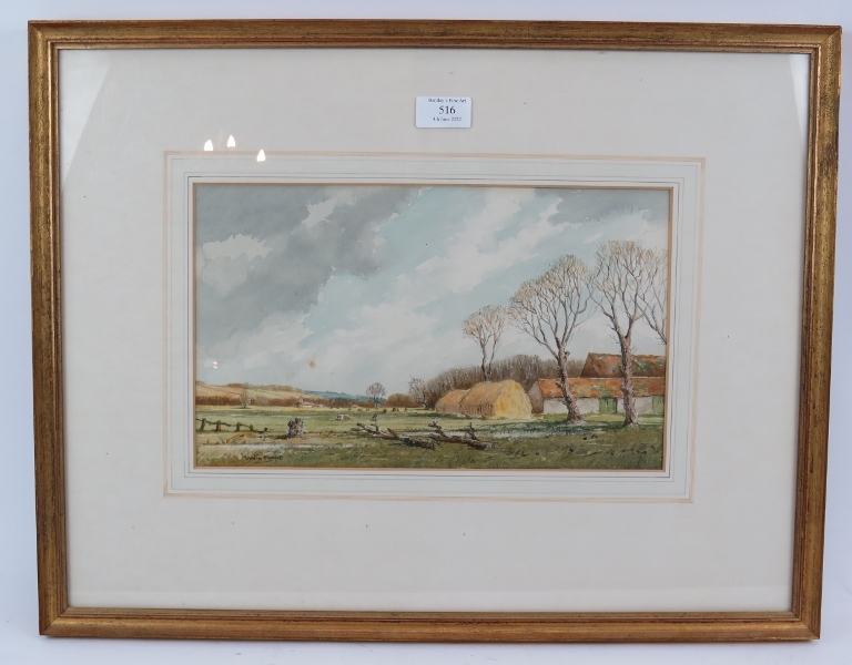 Martin Hardie (1875-1952) - 'Farm Scene', watercolour, signed, 20cm x 34cm, framed. Provenance: A