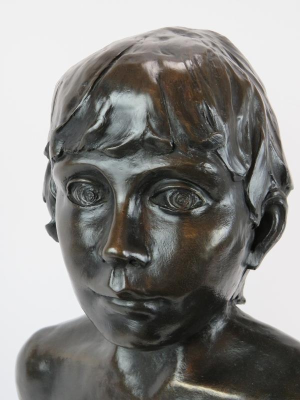 A large bronzed figure of a crouching child, almost life-sized, unsigned. Height 63cm. Condition - Image 3 of 3