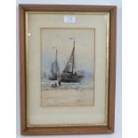 Sir Ernest George (1839-1922) - 'Fishing boats at Scheveningen', watercolour, signed, dated 1895,