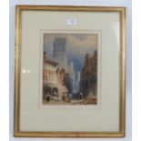 Attributed to Samuel Prout (1783-1852) - 'Continental City Street Scene', watercolour, 27cm x