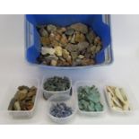 An interesting collection of minerals and five boxes of lapidary offcuts including lapis lazuli,