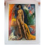 Expressionist School (20th Century) - 'Standing female nude', oil on board, label verso,