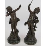 A pair of antique French bronzed figures after Auguste Moreau (1834-1917), Pannier De Fruits' and '