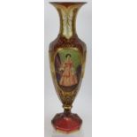 A fine 19th century hand decorated and gilded Bohemian cranberry glass vase featuring hand painted