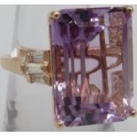 A large octagon step cut, 20mm x 15mm, Rose de France amethyst statement ring, size O/P. Good