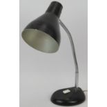 A vintage Herbert Terry goose neck desk lamp in black with chrome support. Original label to base.
