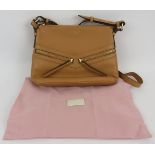 A Radley tan two section small handbag with zip top and pockets in grained hide. Original
