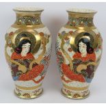 A pair of decorative Japanese Satsuma style crackle glaze vases with dragon decoration. Both