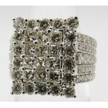 A large fancy diamond cluster ring set in white gold, size N. Diamonds approx 3.50ct. Condition
