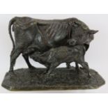19th Century bronze Animalier sculpture of a cow and calf by Pierre-Jules Mene (French 1810-1879).