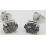 A pair of silver & black rutile quartz stud earrings, post backs. Condition report: Good condition.