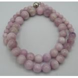 Natural kunzite gemstone necklace, 20" length, magnetic rhodium/925 clasp, round polished