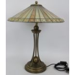 A large contemporary Tiffany style lamp with pearl studded opaque glass shade and aged gilt effect