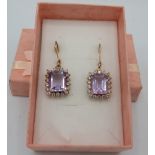 A pair of octagon cut pink amethyst earrings, lever back, portrait setting, approx 15mm x 12mm, rose