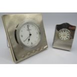 A silver mounted quartz clock by R J Carr, fully hallmarked, brand new in box, 10cm x 10cm and a