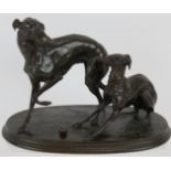 19th Century bronze Animalier sculpture 'Whippets at play' Gigi & Giselle by Pierre-Jules Mene (
