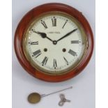 A 19th century striking wall clock with painted dial marked Liverpool. Diameter 35cm. Key and