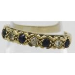 A 9ct gold diamond & sapphire ring, size J, hallmarked. Condition report: No issues.