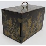 A fine Japanese Meiji period lacquer calligrapher's chest of three drawers. The exterior ornately