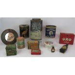 A mixed lot of mainly advertising collectables and tins including an Andrews Liver Salts mirror,