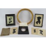 Five 19th Century hand painted silhouette portraits. Three labelled Miss Harrison 1822, unframed and