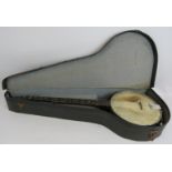 A vintage JTG Handel Concert five string banjo and case. Length 90cm. Condition report: In need of