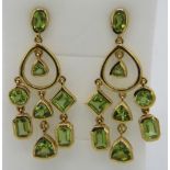 Peridot chandelier earrings, approx 8.6 grams, post back, 10ct approx. Faceted, trilliant,