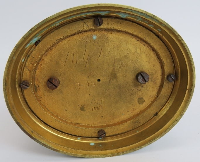 A good quality 19th century gilt brass repeater carriage alarm clock in ovoid engraved case. No - Image 6 of 7