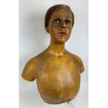 An early 20th century life size French wax shop display mannequin bust by Pierre Imans, Paris. Glass