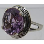 Rose de France amethyst ring, size M, large 20mm setting, sterling silver, size L/M. Condition