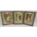 GR - Series of 3 watercolours depicting cottage interiors with mothers and infants in Edwardian