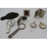 A collection of three miniature photograph frames, all marked 925, two miniature hand mirrors, 925